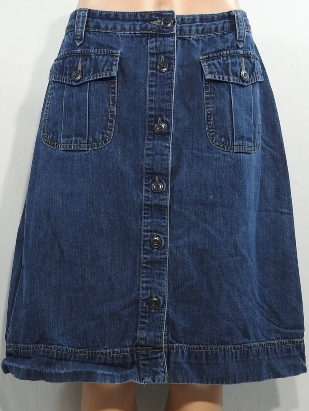 Old Navy Sz 6 Denim A-Line Button Front Skirt Womens Jeans 100% Cotton Dark Wash